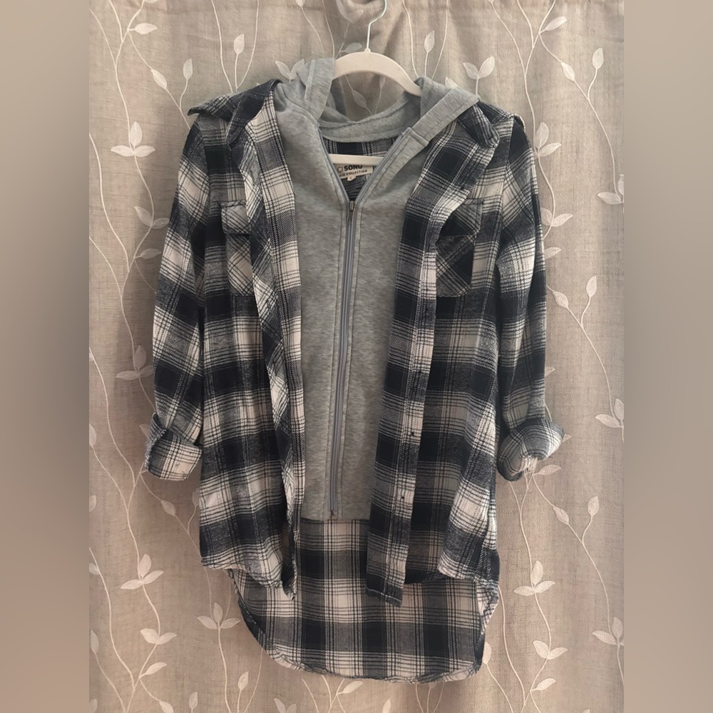 Ci Sono Black & White Plaid Hooded Zip Sweatshirt Combo